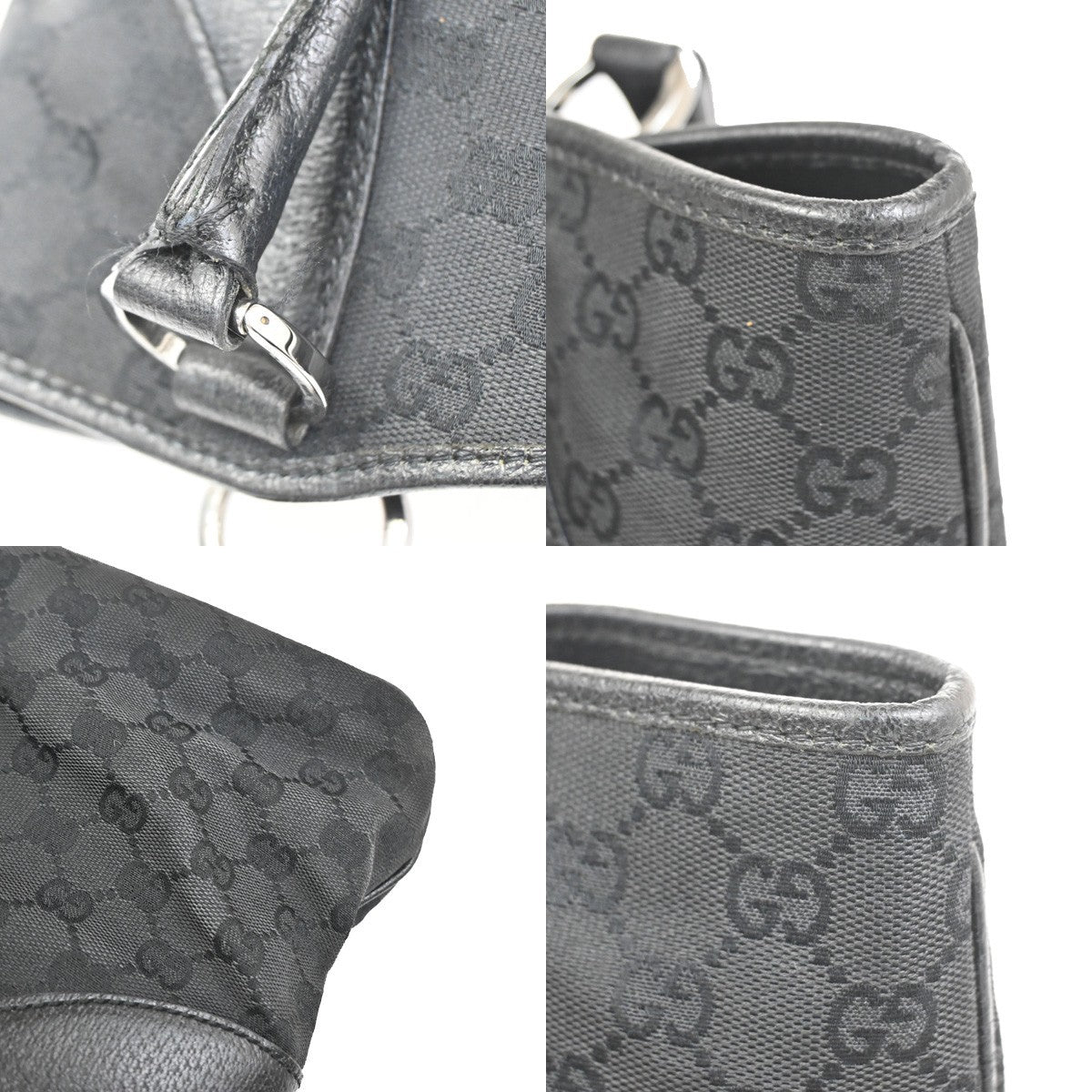 GUCCI Logo GG Pattern Shoulder Tote Bag Canvas Leather Black SHW Italy 80YJ079