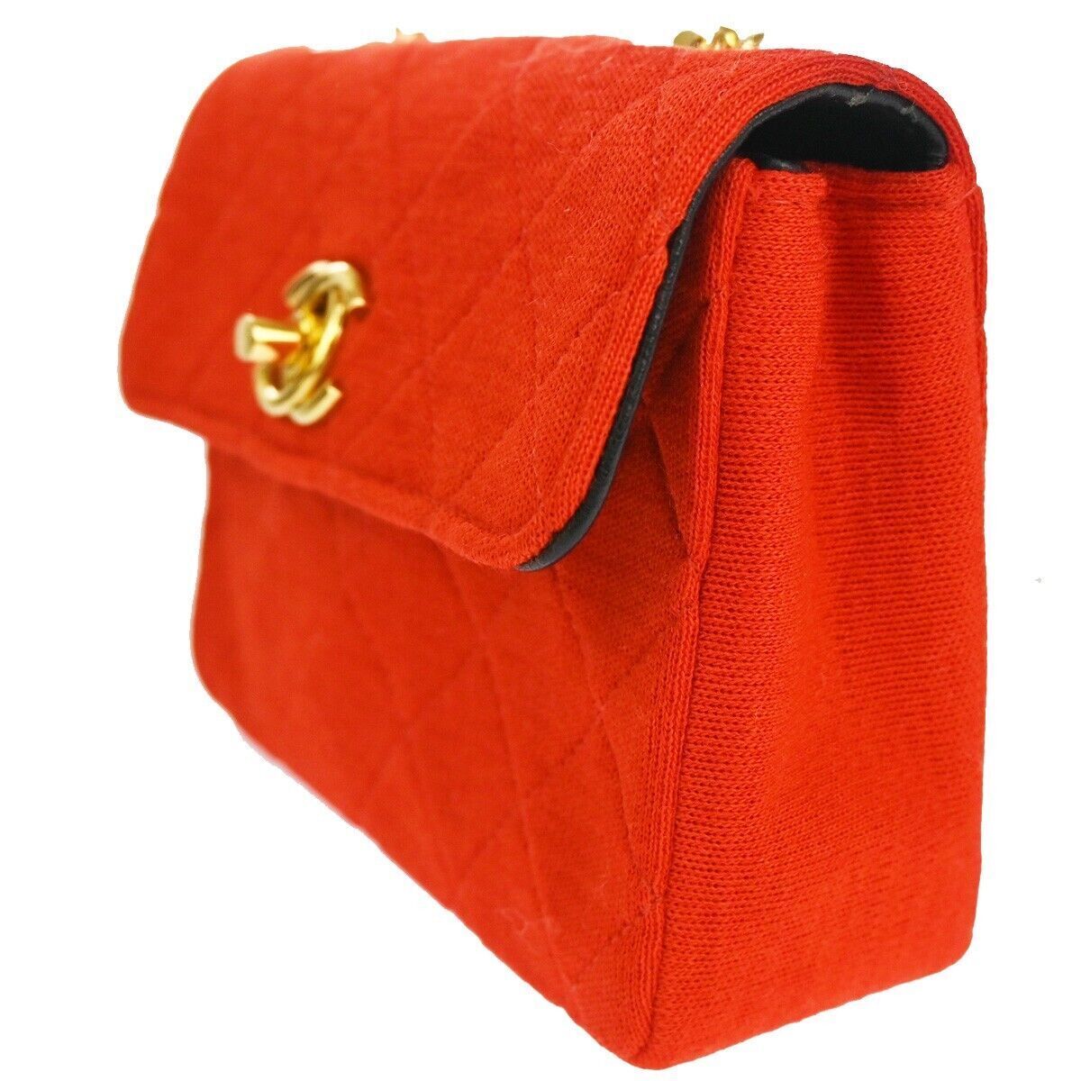 CHANEL CC Logo Mini Matelasse Chain Shoulder Bag Canvas Leather Red 653RH002