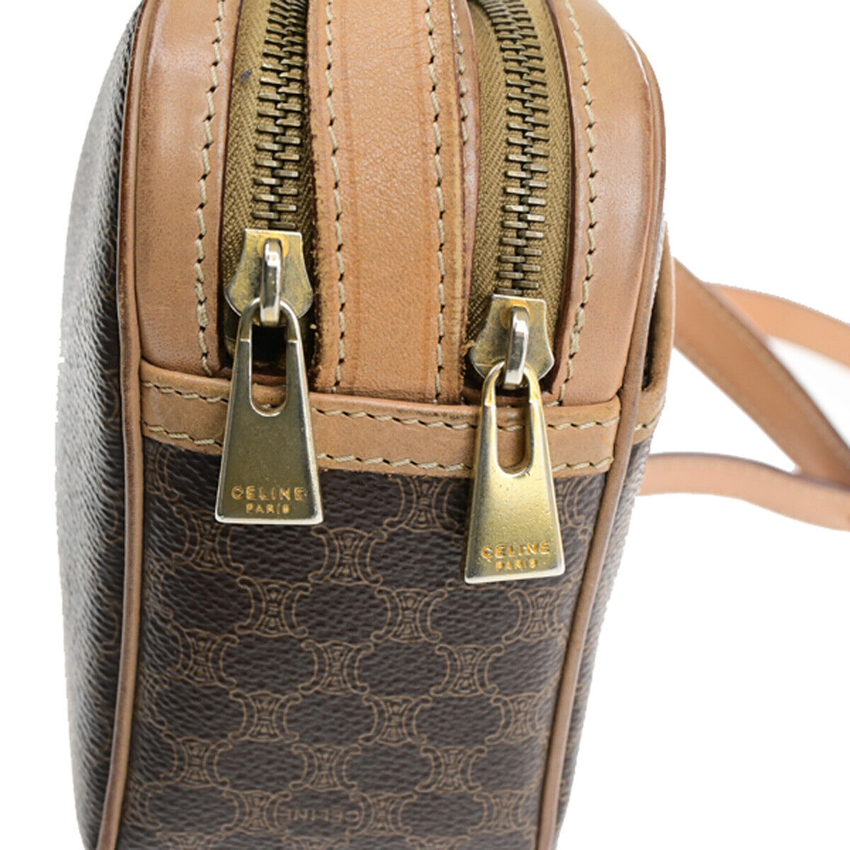 CELINE Logo Macadam Pattern Shoulder Bag PVC Leather Brown GHW Italy 35YG591