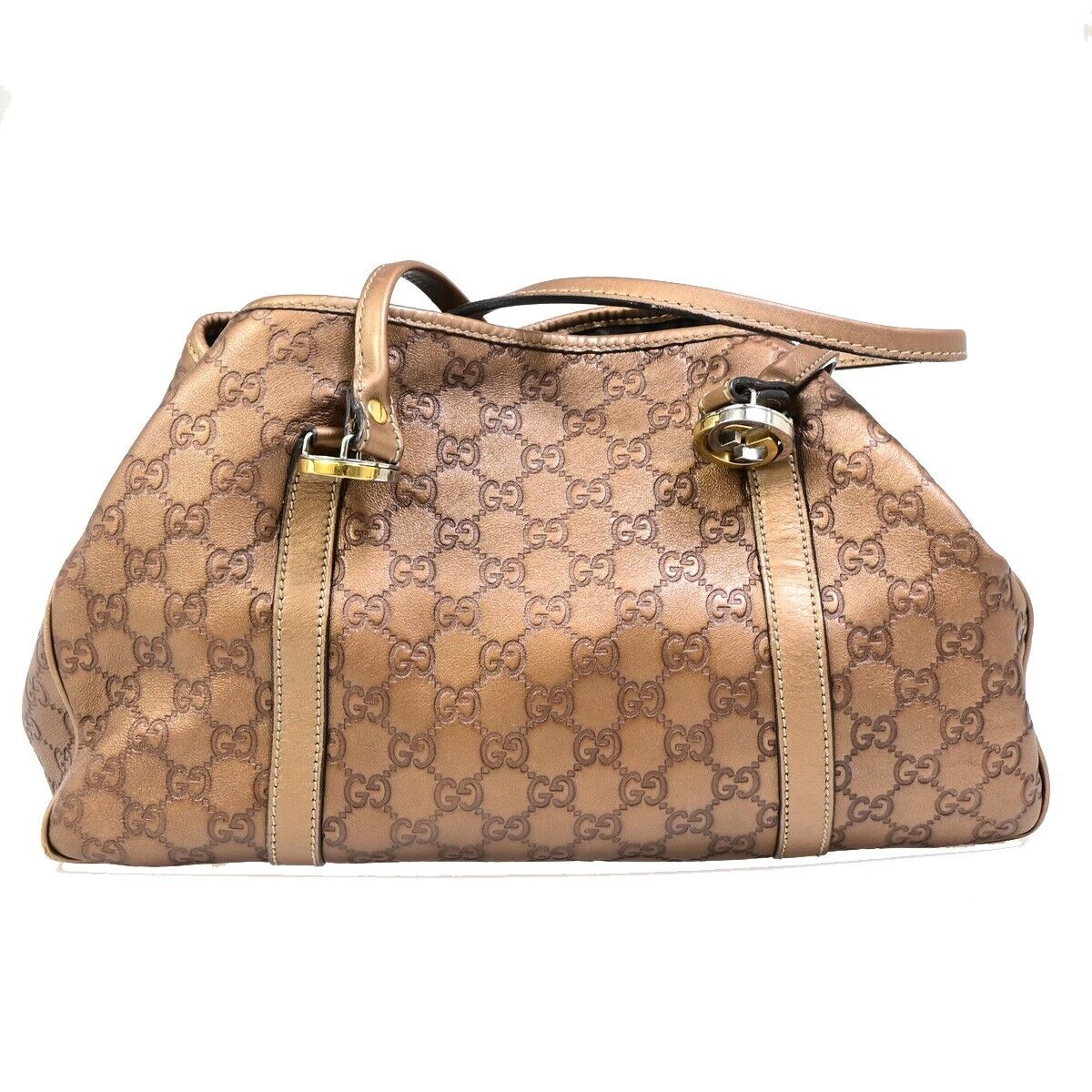 GUCCI GG Guccissima Shoulder Hand Tote Bag Embossing Leather Bronze 65EB943