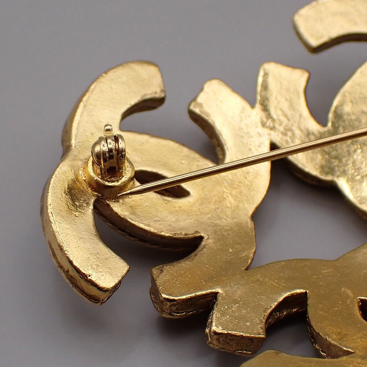 CHANEL Triple CC Logo Pin Brooch 94A Gold France Vintage Accessory 20RJ798