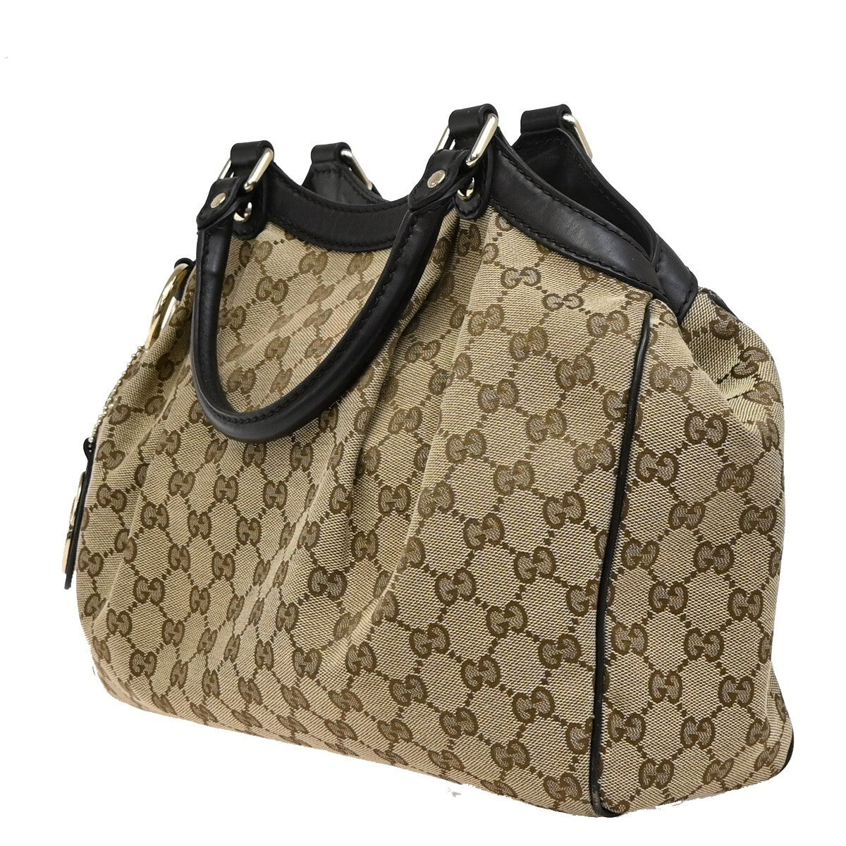 GUCCI Logo GG Diamante Sukey Shoulder Bag Charm Canvas Leather Brown 76FB714