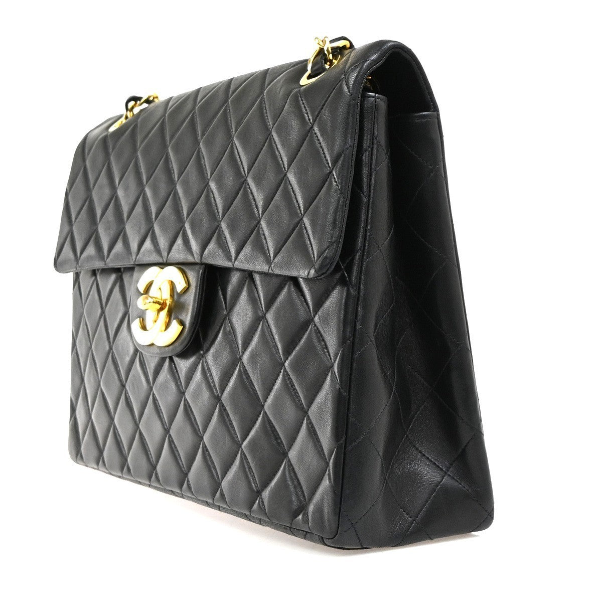 CHANEL CC Maxi Jumbo Matelasse 34 Chain Shoulder Bag Leather BK France 827RQ039