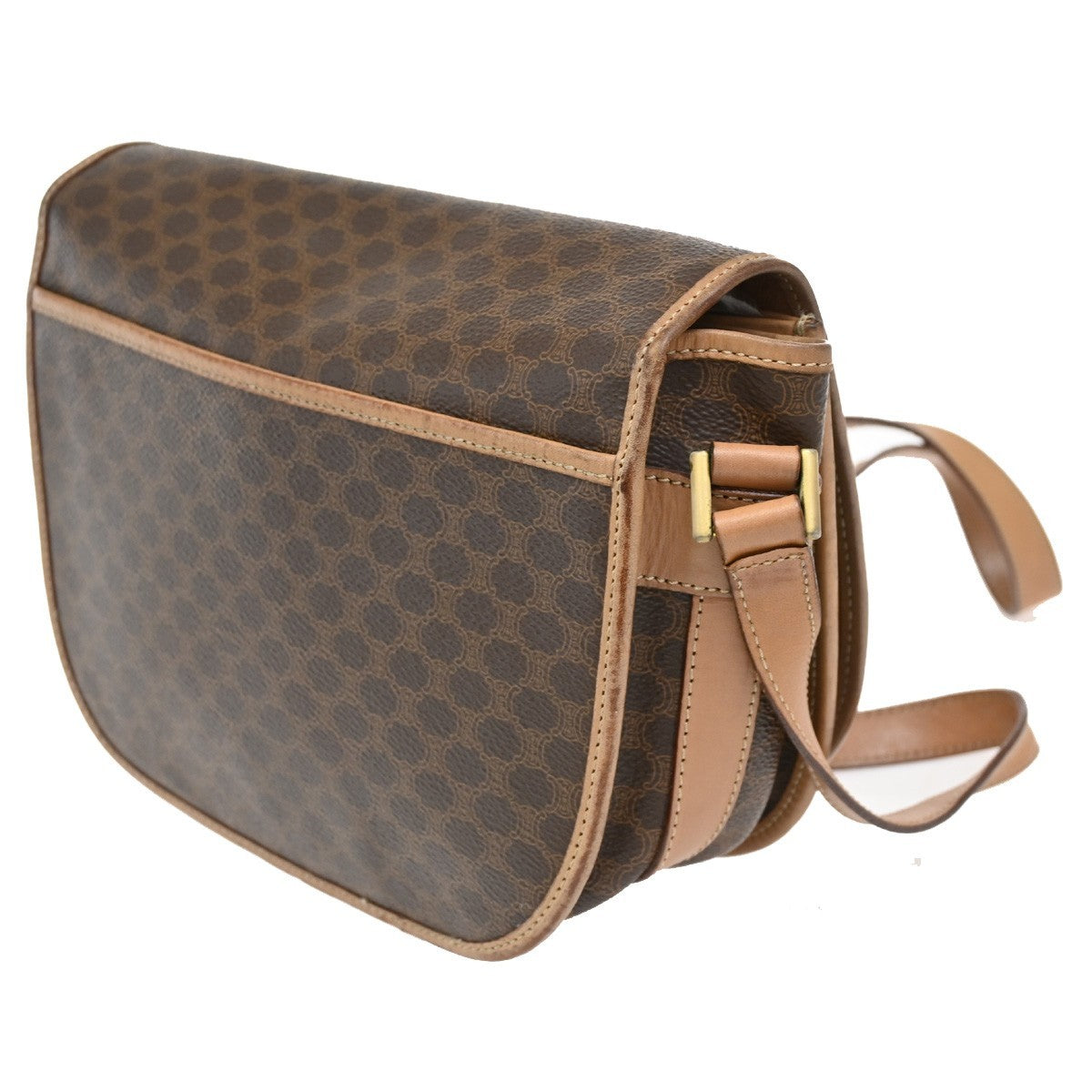 CELINE Logo Macadam Pattern Shoulder Bag PVC Leather Brown GHW Italy 63KB610