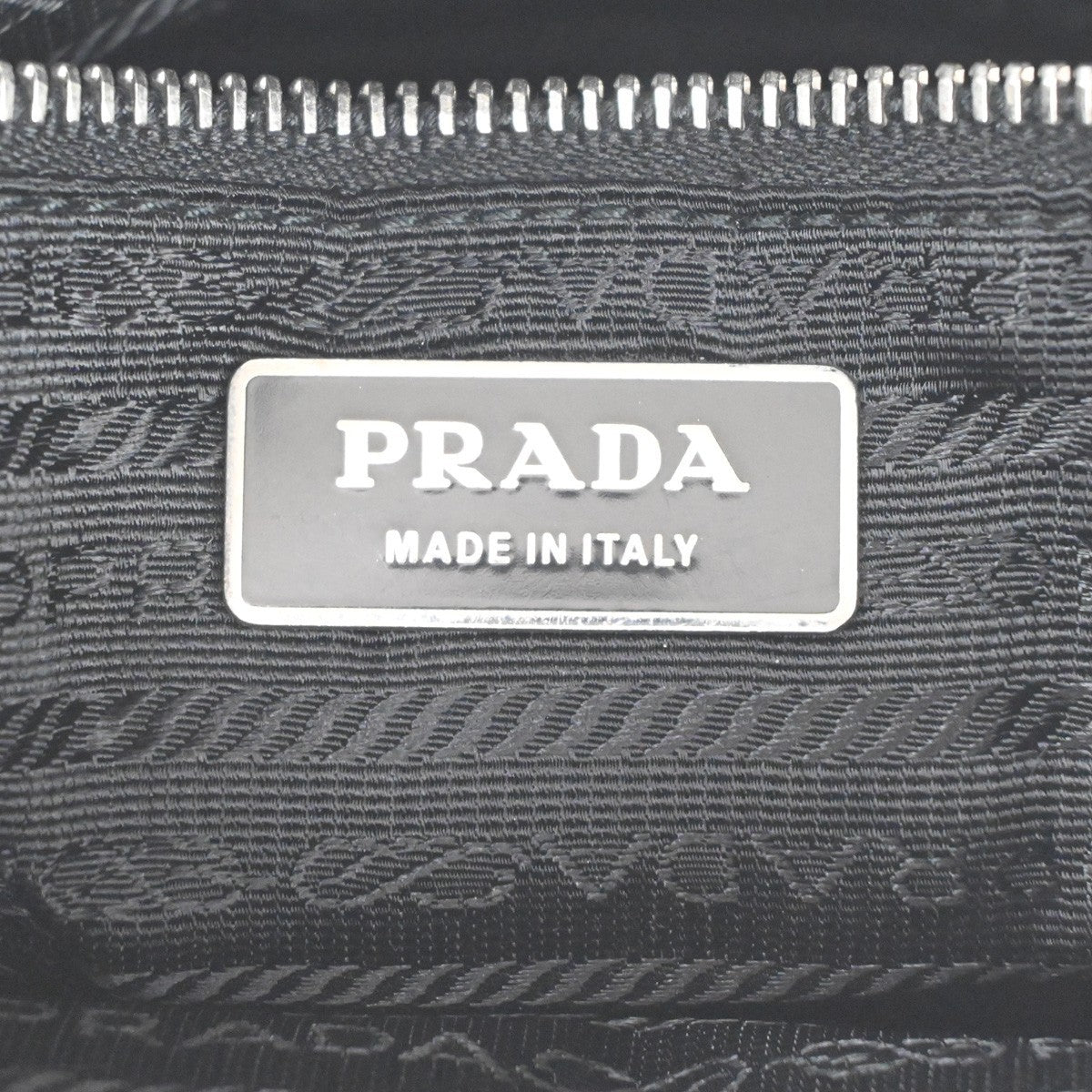 PRADA LOGO Tessuto Shoulder Bag Nylon Embossing Leather Black White SHW 34KC287