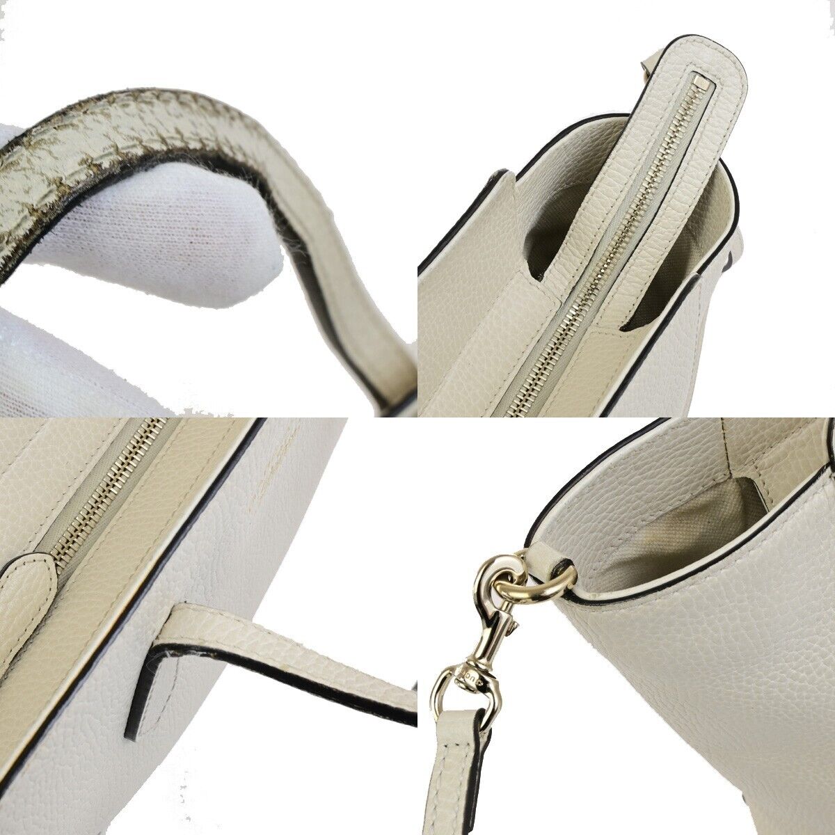 GUCCI Logo Swing 2Way Shoulder Hand Tote Bag Leather White Italy 62FB451