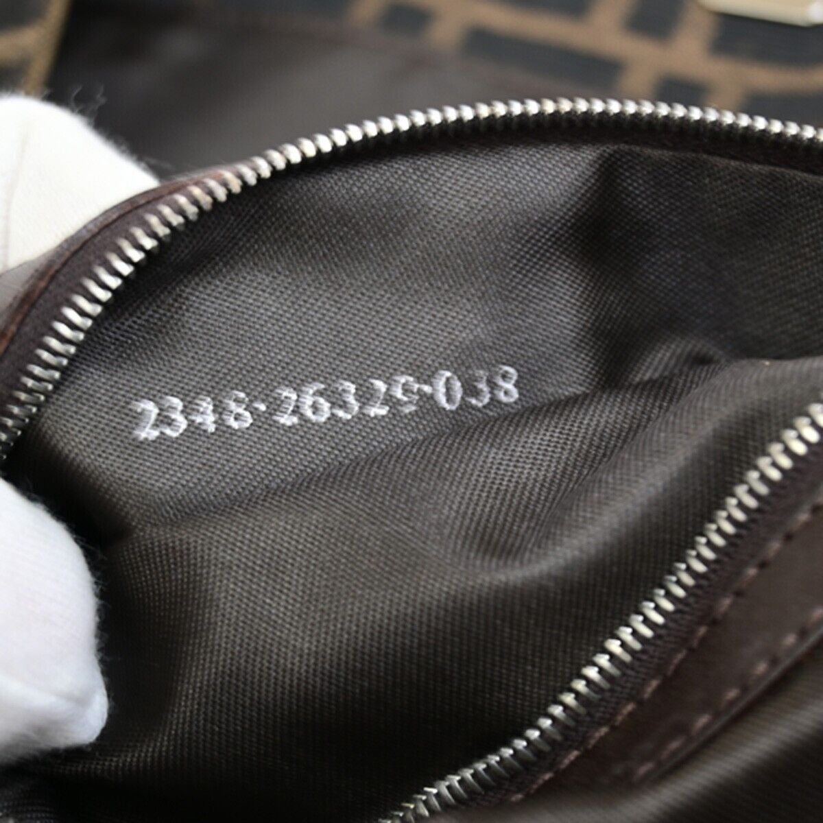 FENDI Logo Zucca Pattern Hand Tote Bag Canvas Leather Brown Silver Italy 98RF206