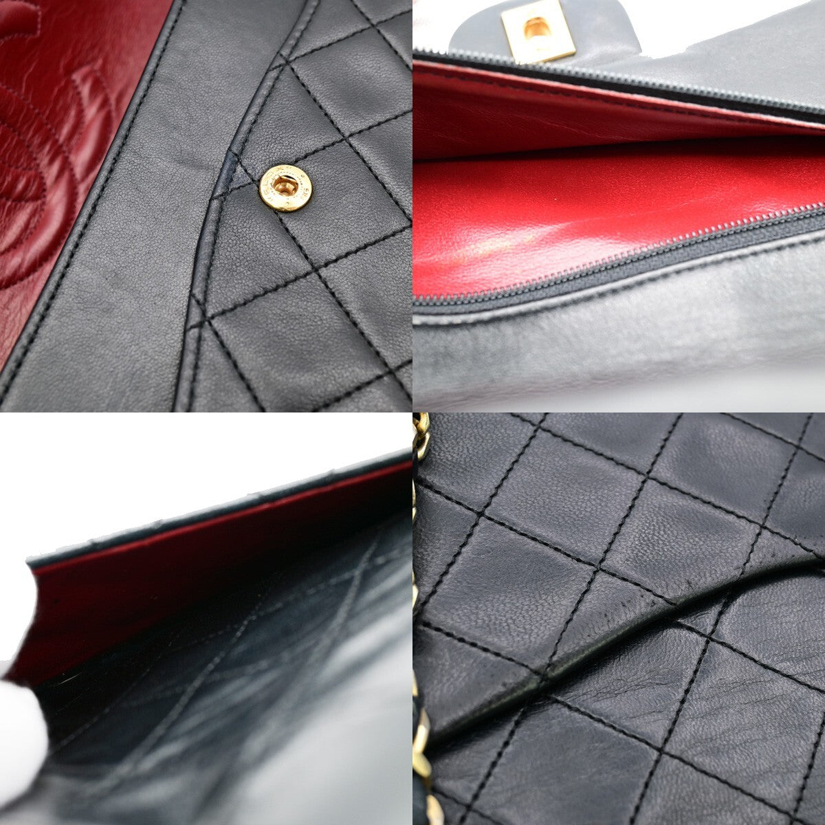 CHANEL Matelasse 25 Double Flap Chain Shoulder Bag Leather BK Vintage 377RJ823