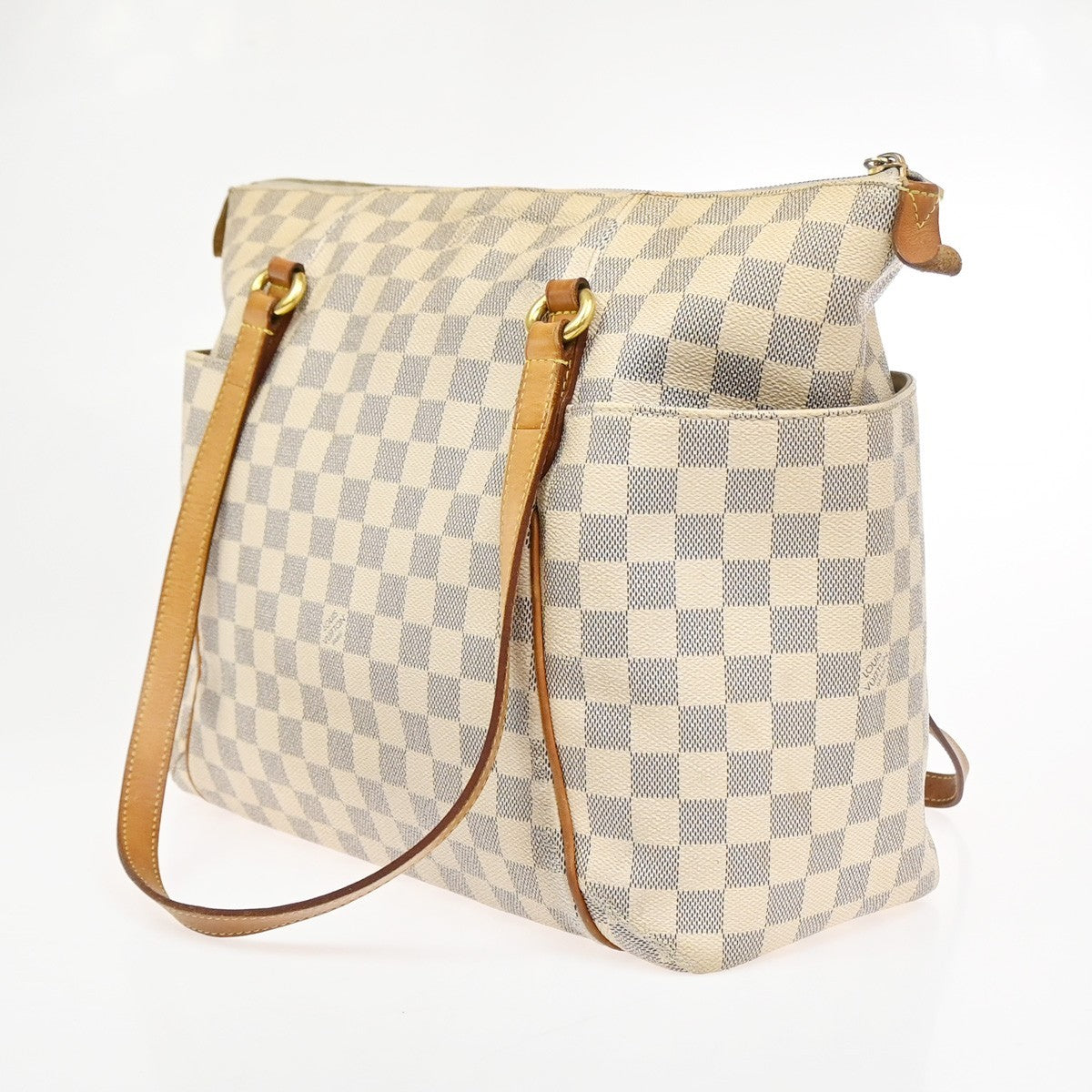 LOUIS VUITTON Totally MM Shoulder Bag Damier Azur Leather White N51262 76ZA274