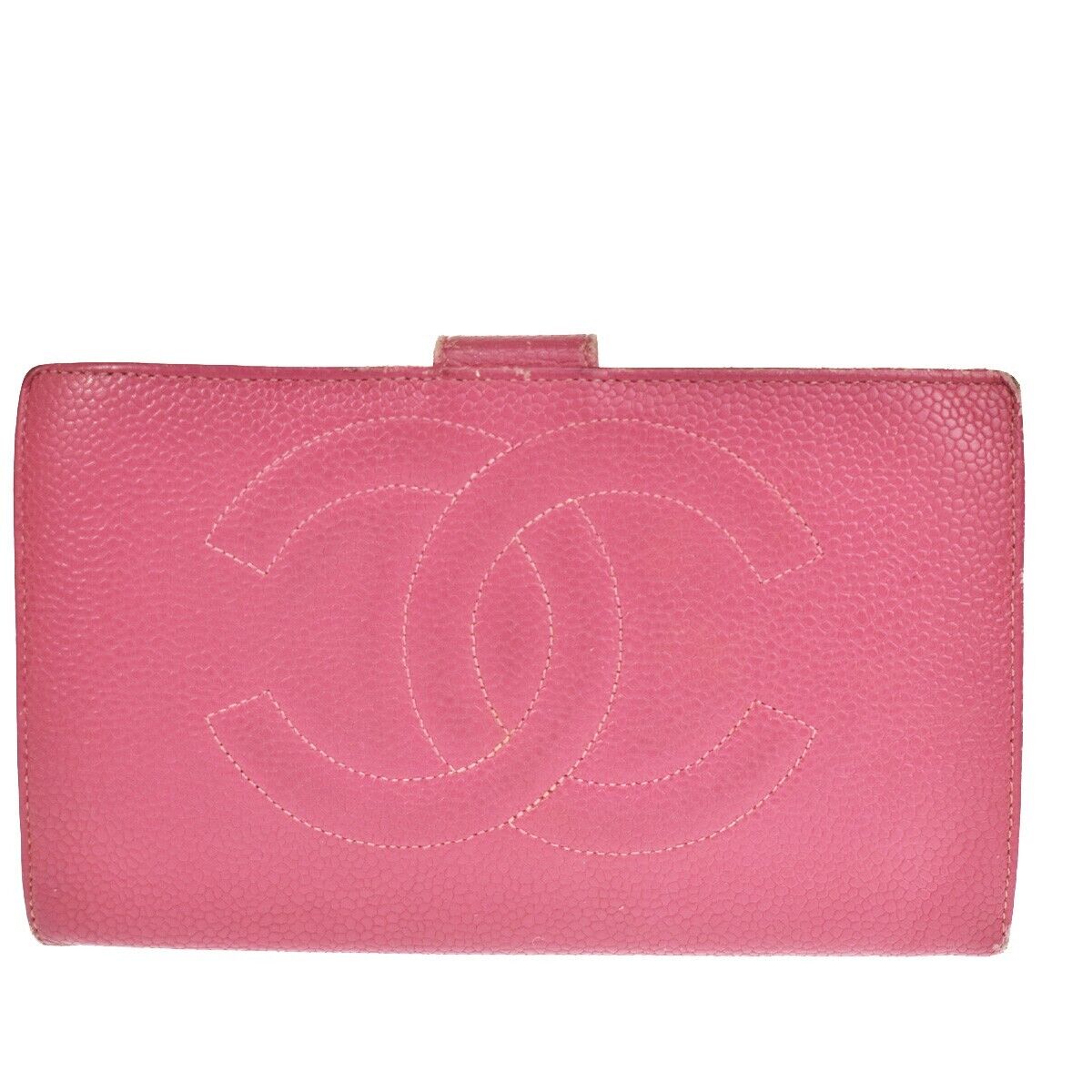 CHANEL CC Logo Long Bifold Wallet Purse Caviar Leather Pink GHW Vintage 05GA848