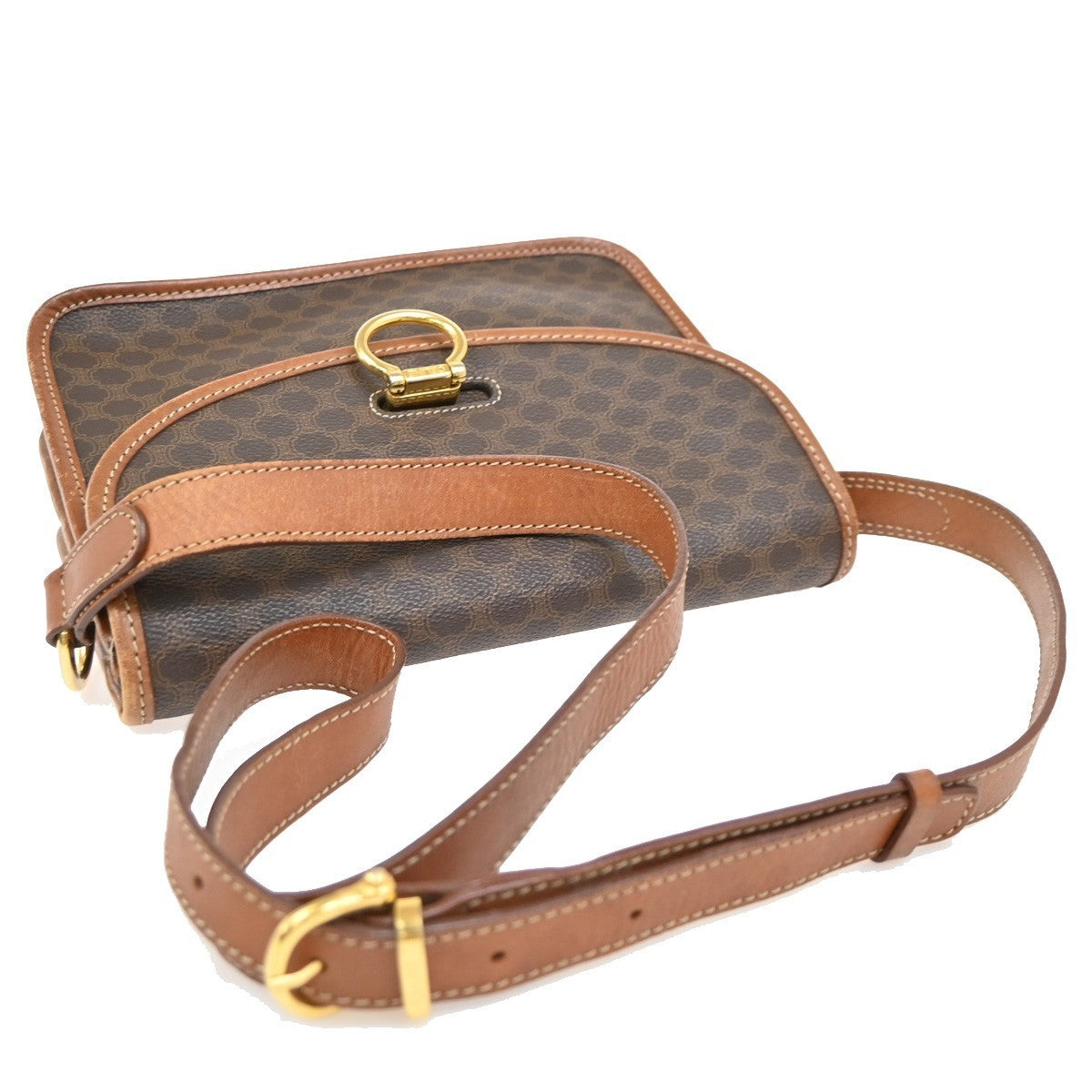 CELINE Logo Macadam Pattern Shoulder Bag PVC Leather Brown GHW Italy 62KP342