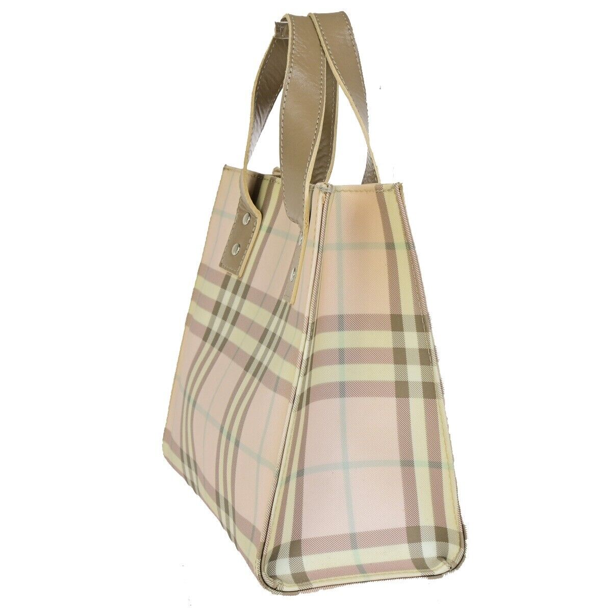 BURBERRY Logo Nova Check Hand Tote Bag PVC Leather Pink Brown Italy 07FA940