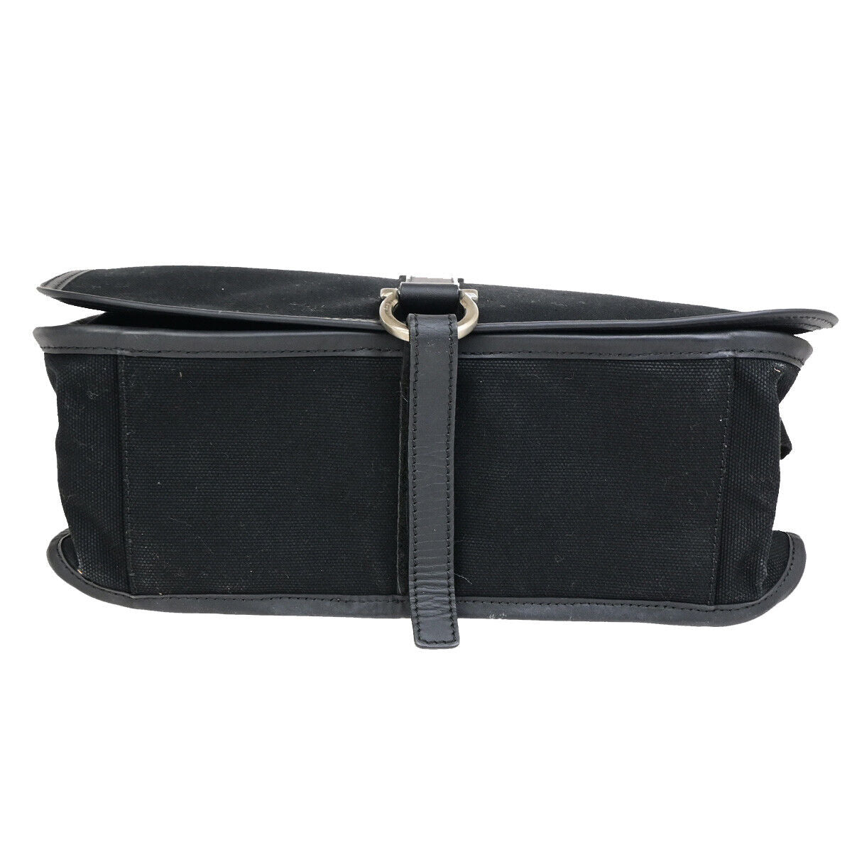 SALVATORE FERRAGAMO Logo Gancini Shoulder Bag Canavs Leather Black SHW 66YG645