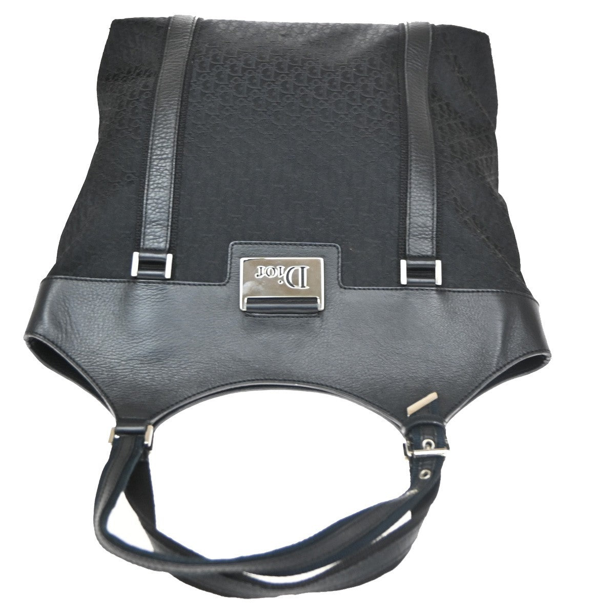 CHRISTIAN DIOR Logo Trotter Pattern Hand Bag Canvas Leather Black GHW 13CB061