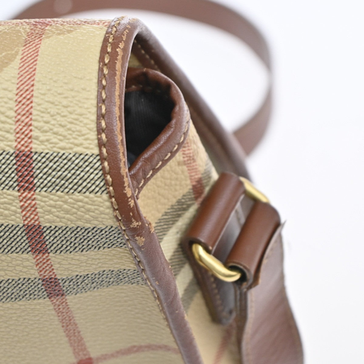 BURBERRY Nova Check Pattern Shoulder Bag PVC Leather Beige Italy GHW 35RL999