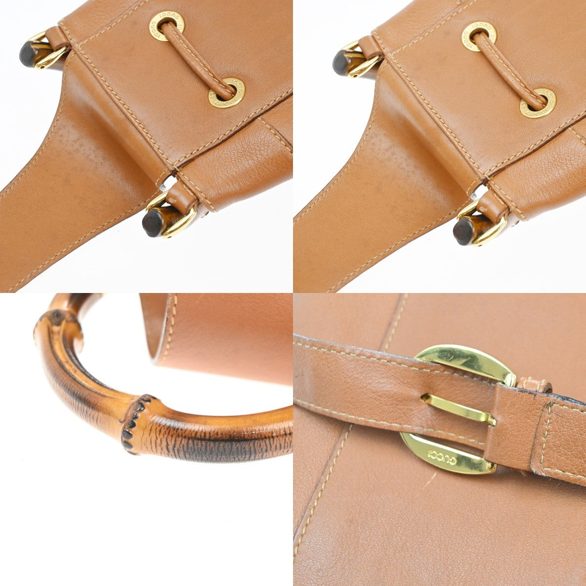 GUCCI Logo Bamboo 2way One Shoulder Body Hand Bag Brown Gold Italy 31CA655