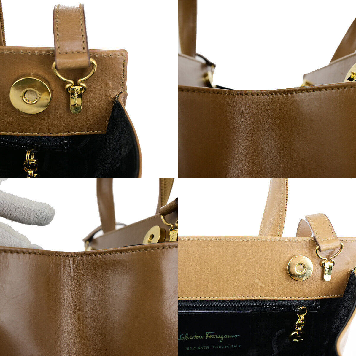 SALVATORE FERRAGAMO Vara 2Way Shoulder Hand Bag Canvas Leather Brown GHW 38YG594