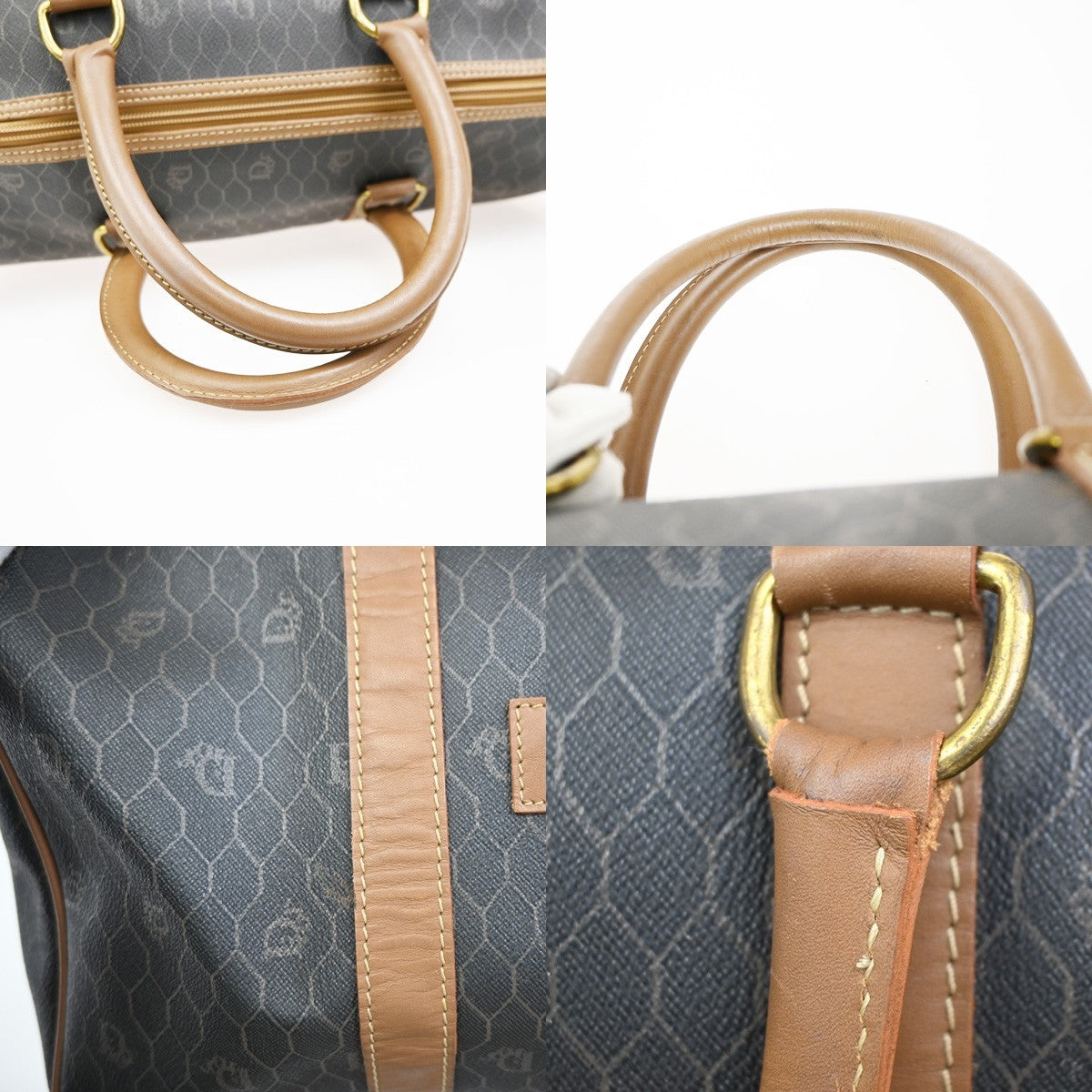 CHRISTIAN DIOR Logo Trotter Honeycomb Hand Bag PVC Leather BN Black GHW 38KC674