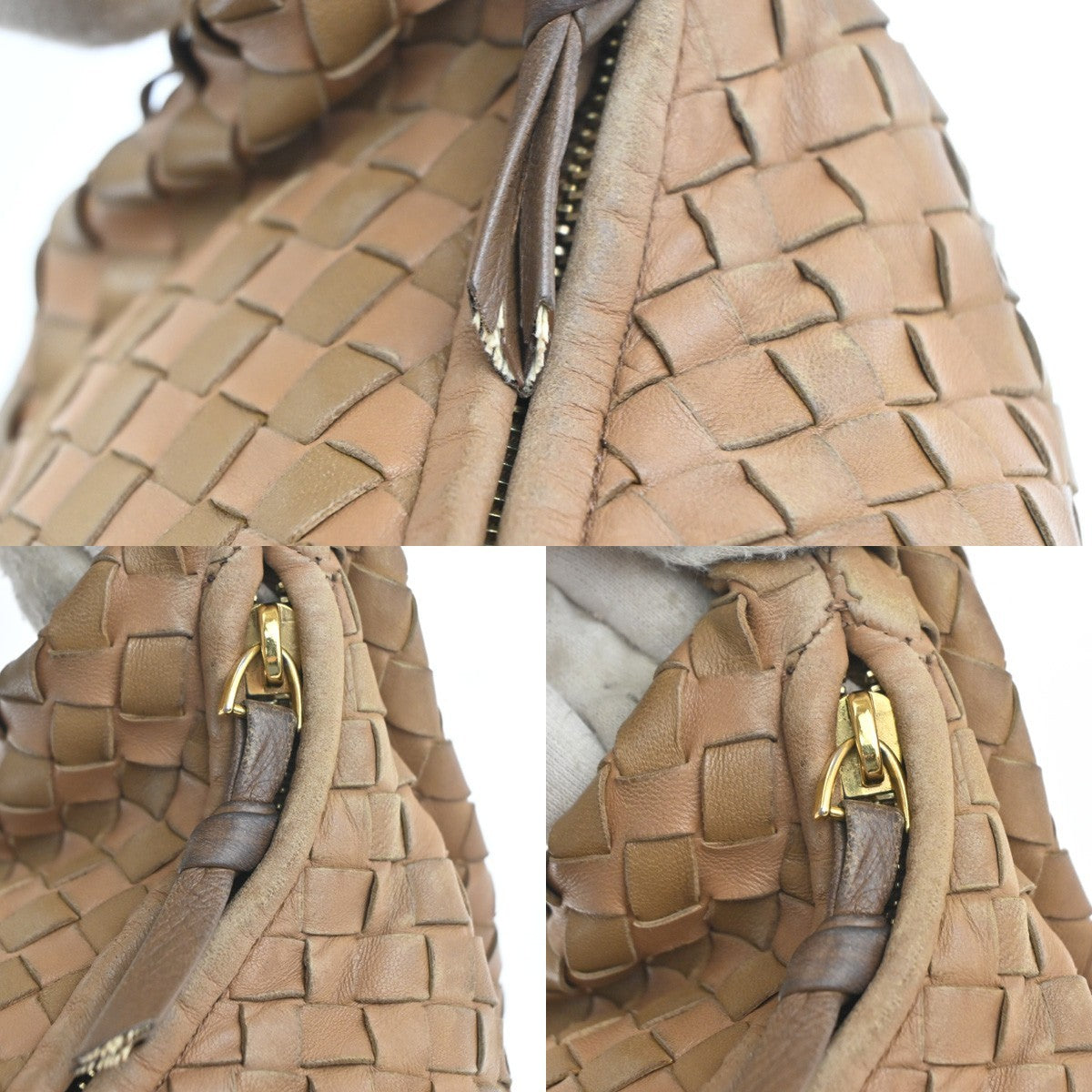 BOTTEGA VENETA Logo Intrecciato Shoulder Hand Bag Leather Beige Italy 59MA502