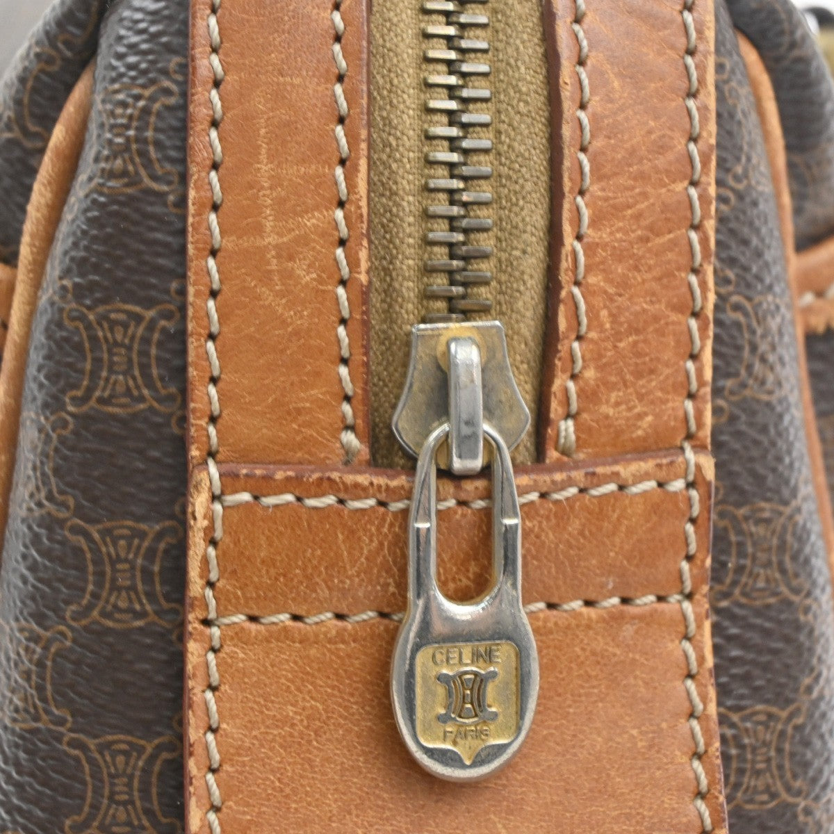 CELINE Logo Macadam Pattern Shoulder Hand Bag PVC Leather Brown Italy 61MA405