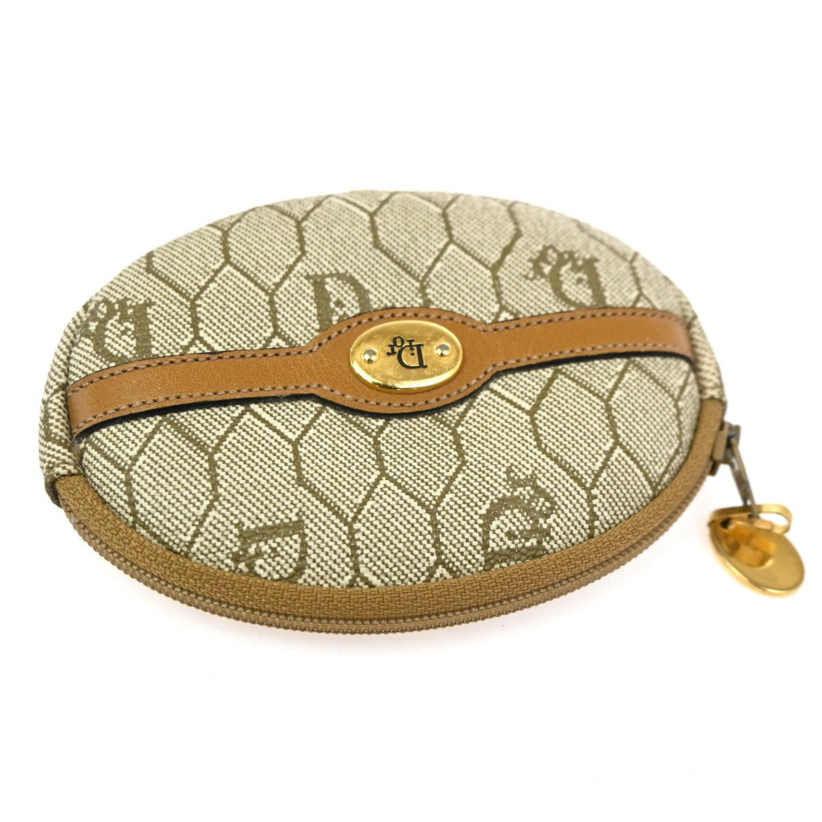 CHRISTIAN DIOR Logo Honeycomb Coin Wallet PVC Leather Beige 03TA565