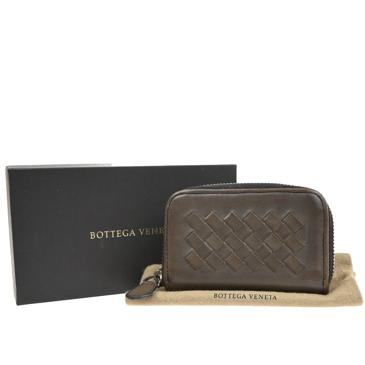 BOTTEGA VENETA Logo Intrecciato Coin Case Wallet Leather Brown Italy 02KD050