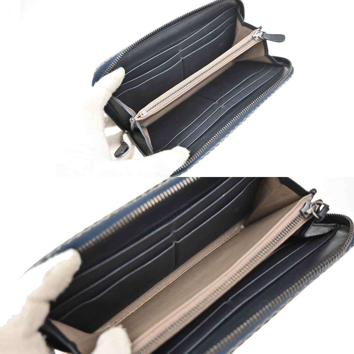 BOTTEGA VENETA Intrecciato Zip Around Long Wallet Embossing Leather Blue 69KP224