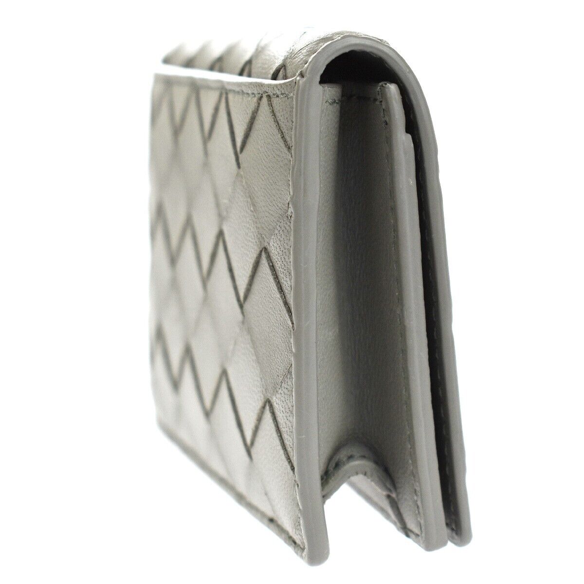 BOTTEGA VENETA Logo Intrecciato Bifold Card Case Leather Gray Italy 65RC264