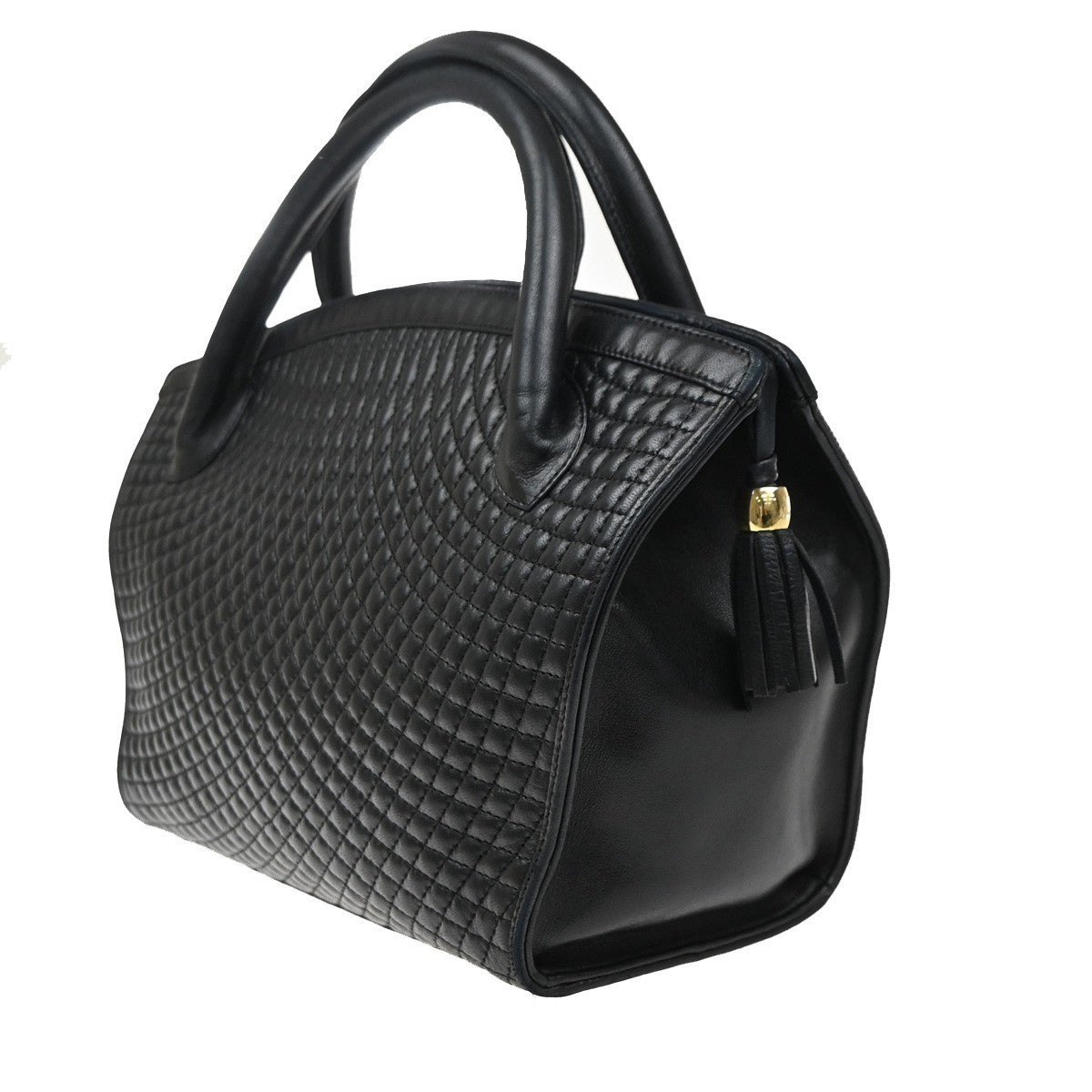 BALLY Logo Tassel Hand Bag Quilted Leather Black GHW Italy 09MA542