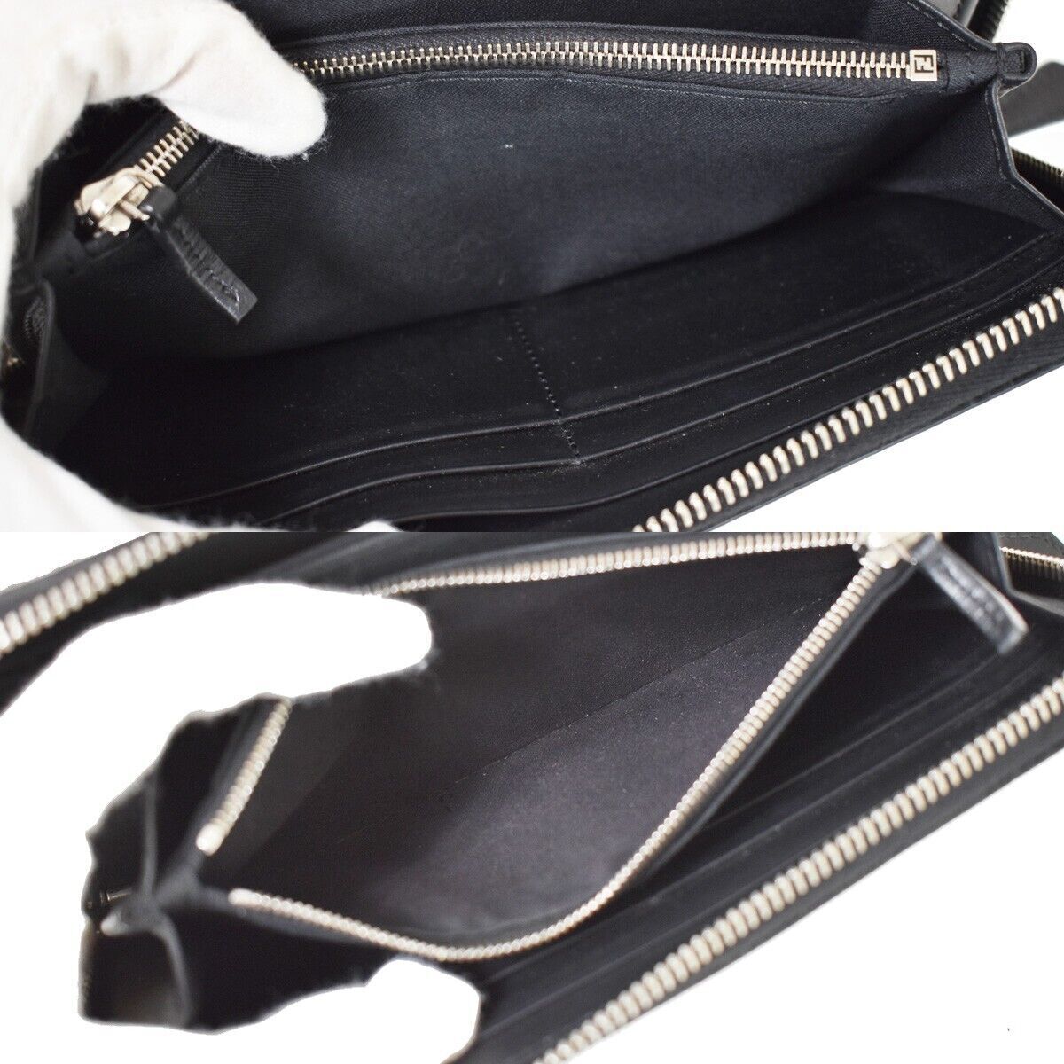 FENDI VIT.GRACE Micro Zucca Pattern Long Zipper Wallet Embossing Leather 36YC245