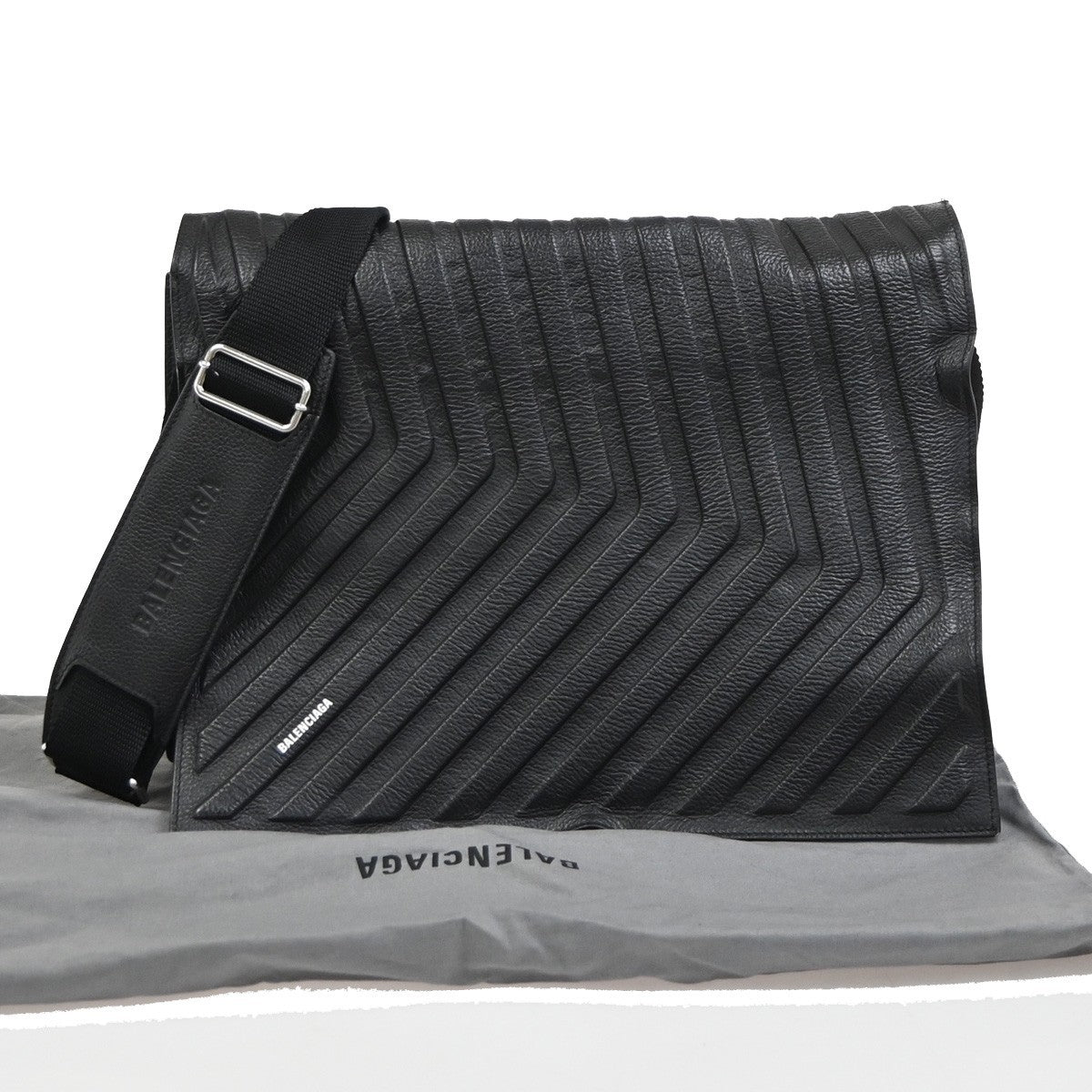 BALENCIAGA Logo Car Flap Crossbody Shoulder Bag Leather Black Italy 79KC627