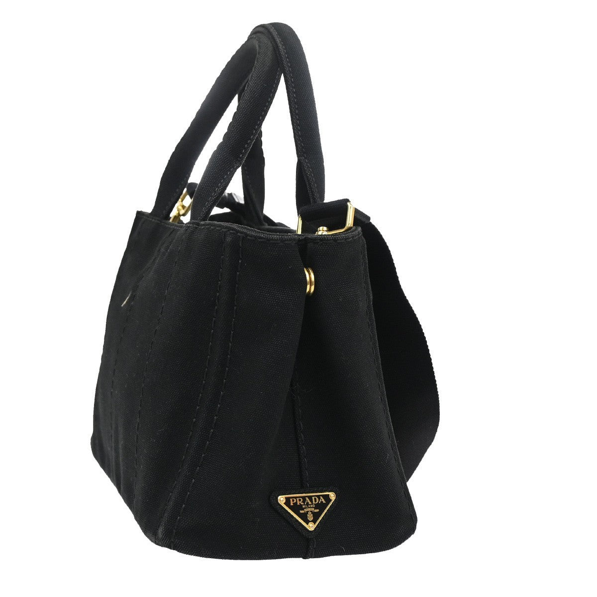 PRADA Logo Canapa 2Way Shoulder Hand Bag Canvas Leather Black GHW 77KB733