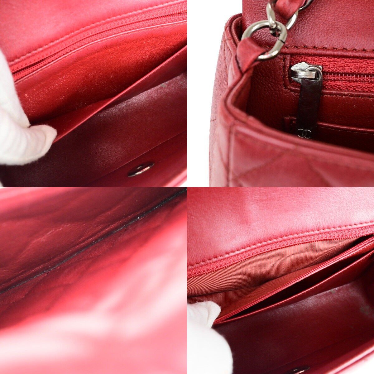 CHANEL CC Mini Matelasse Chain Shoulder Bag Leather Red SHW Italy 321RK069