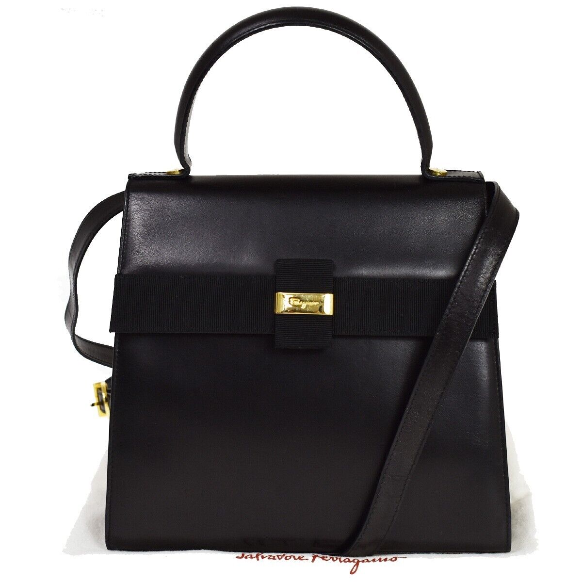 SALVATORE FERRAGAMO Vara 2Way Shoulder Hand Bag Leather Black GHW Italy 39YD854