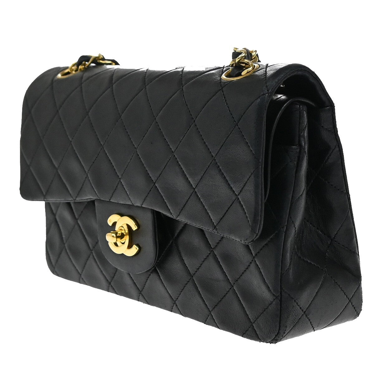CHANEL Matelasse 23 Double Flap Chain Shoulder Bag Leather BK Vintage 730RF245