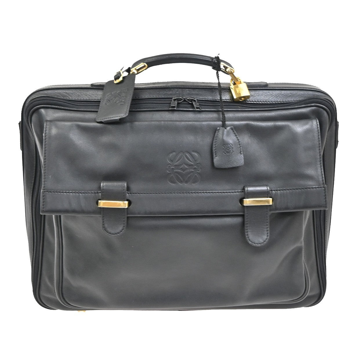 LOEWE Logo Anagram Business Hand Bag Leather Black GHW Spain GHW 67TA649
