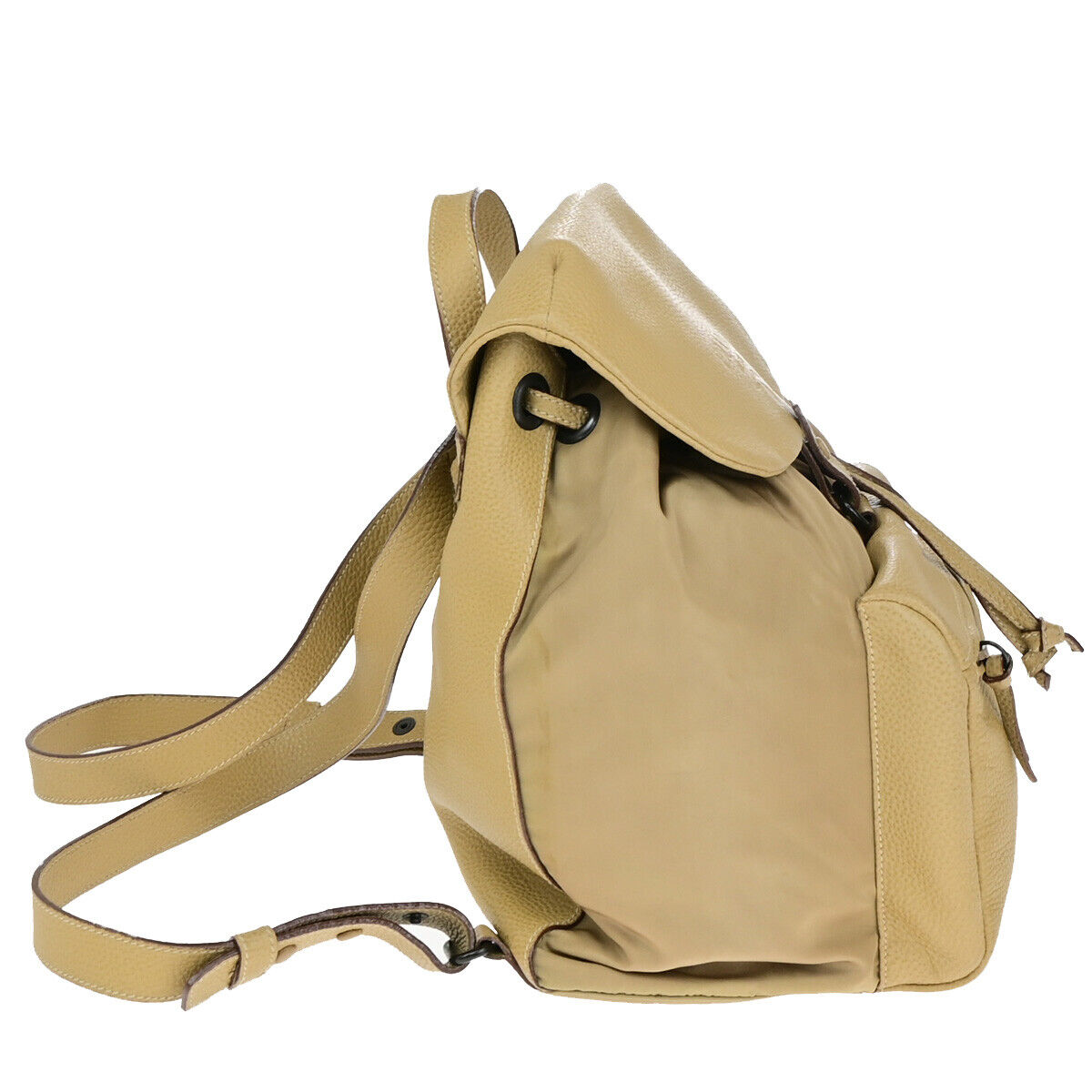 PRADA Logo Backpack Bag Drawstring Nylon Leather Beige Italy 38YF112
