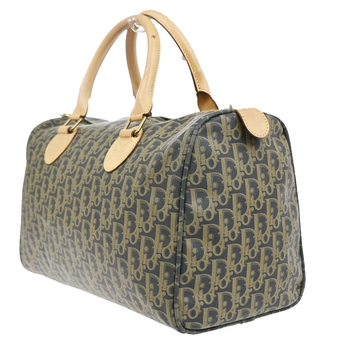 CHRISTIAN DIOR Trotter Boston Hand Bag PVC Leather Khaki BK GHW France 70MA499