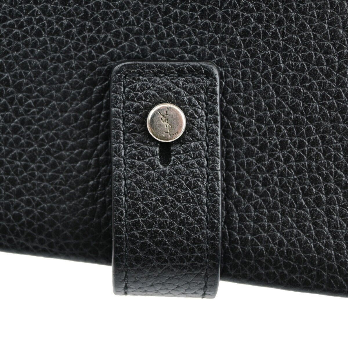 YVES SAINT LAURENT YSL Logo Bifold Wallet Purse Leather Black silver 64RF169