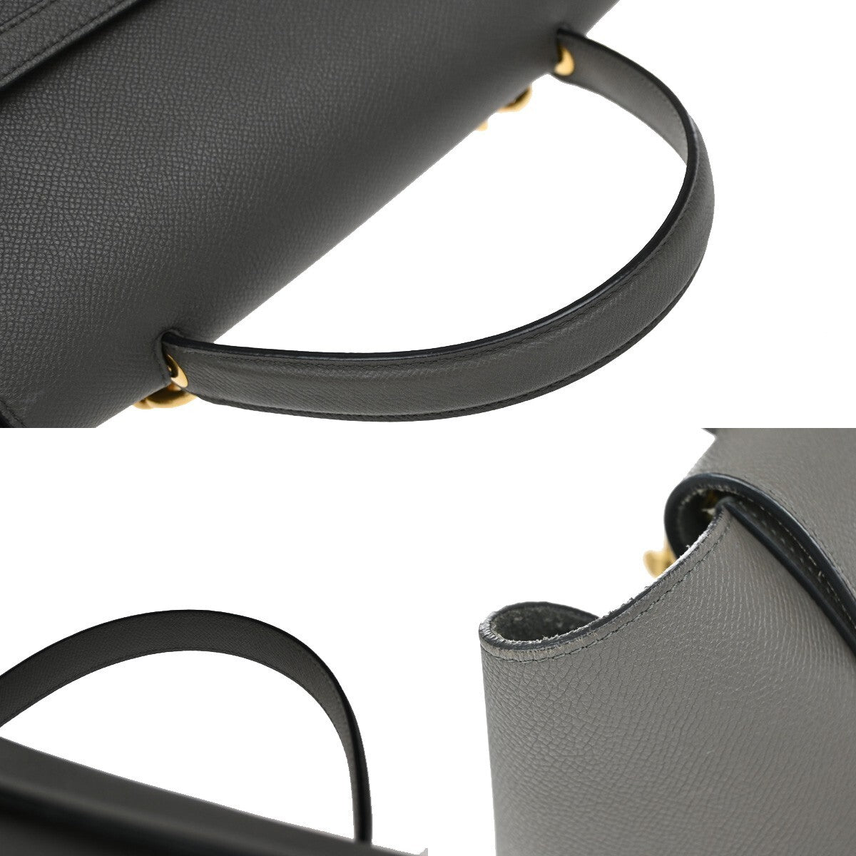CELINE Logo Belt Bag Mini 2Way Shoulder Hand Bag Leather Gray GHW Italy 25EE372