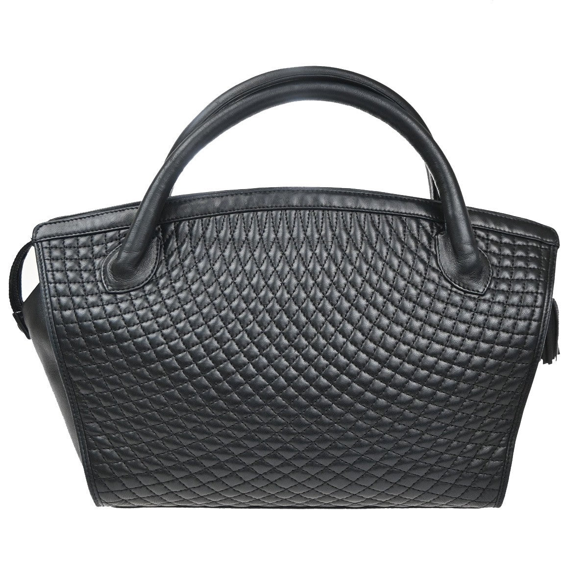 BALLY Logo Tassel Hand Bag Quilted Leather Black GHW Italy 09MA542