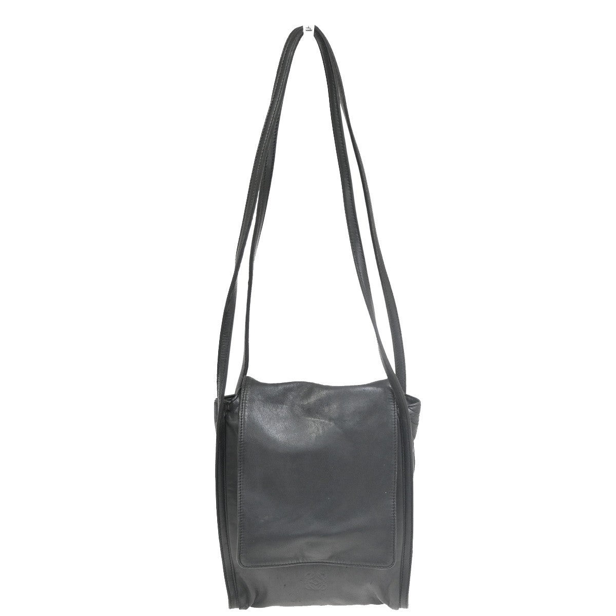 LOEWE Logo Anagram Flap Shoulder Shoulder Bag Leather Black Spain 68MA135