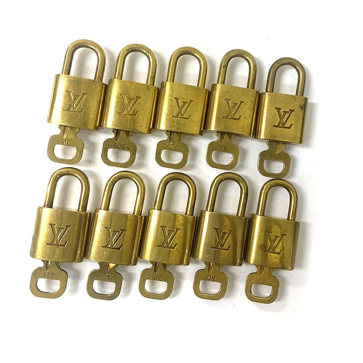 LOUIS VUITTON LV 10 SET PADLOCK KEY BAG CHARM CADENA GOLD PLATED FRANCE 35YD346