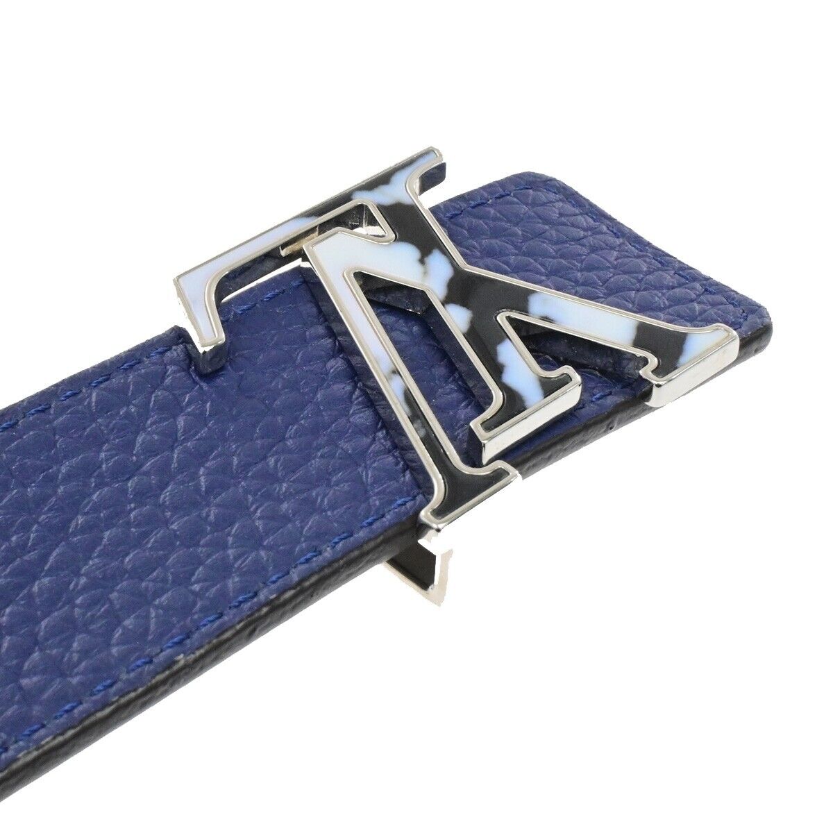 LOUIS VUITTON Logo Ceinture LV Initial Belt Leather Blue Spain N1012 31EE096