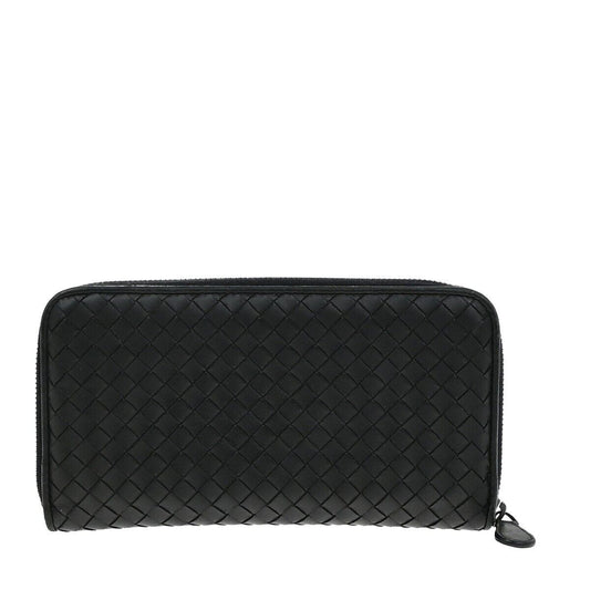 BOTTEGA VENETA Intrecciato Zipper Around Long Wallet Leather Black Italy 67EE081