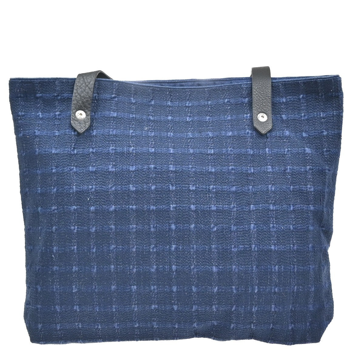 HERMES Logo Amedaba Cabas de Poche Shoulder Bag Cotton leather Navy Blue 80RQ058