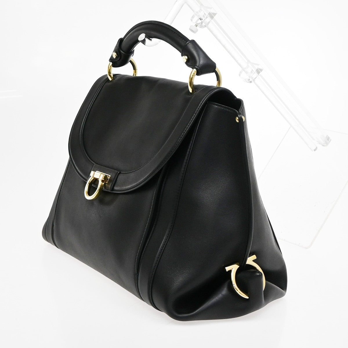 SALVATORE FERRAGAMO Logo Gancini Sofia Hand Bag Leather Black GHW Italy 32YH771