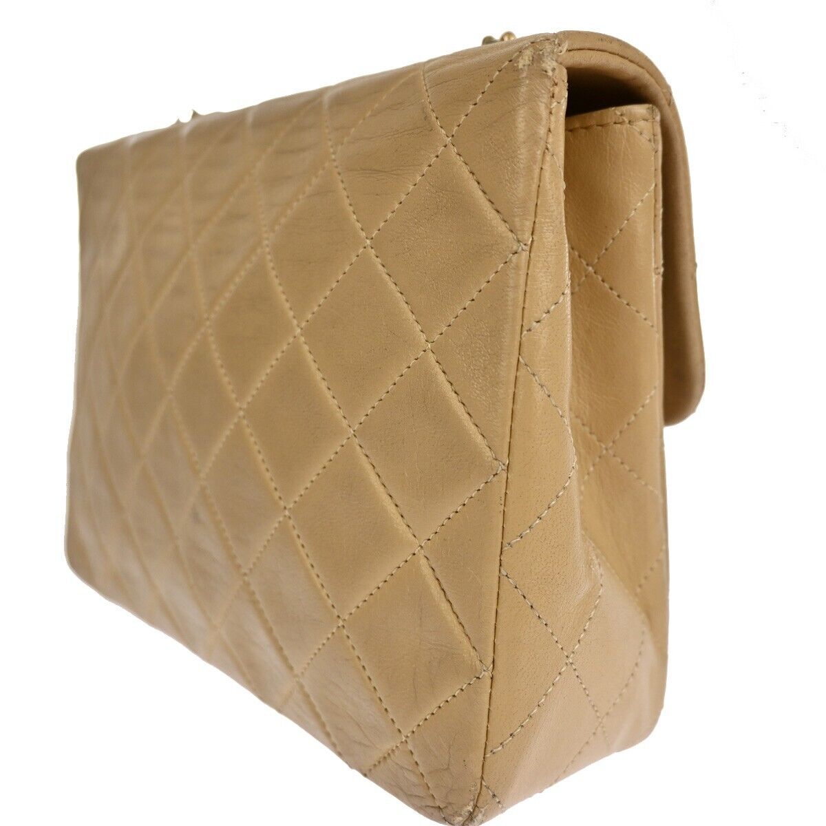 CHANEL CC Mini Matelasse Chain Shoulder Bag Leather Beige GHW Vintage 361RJ241