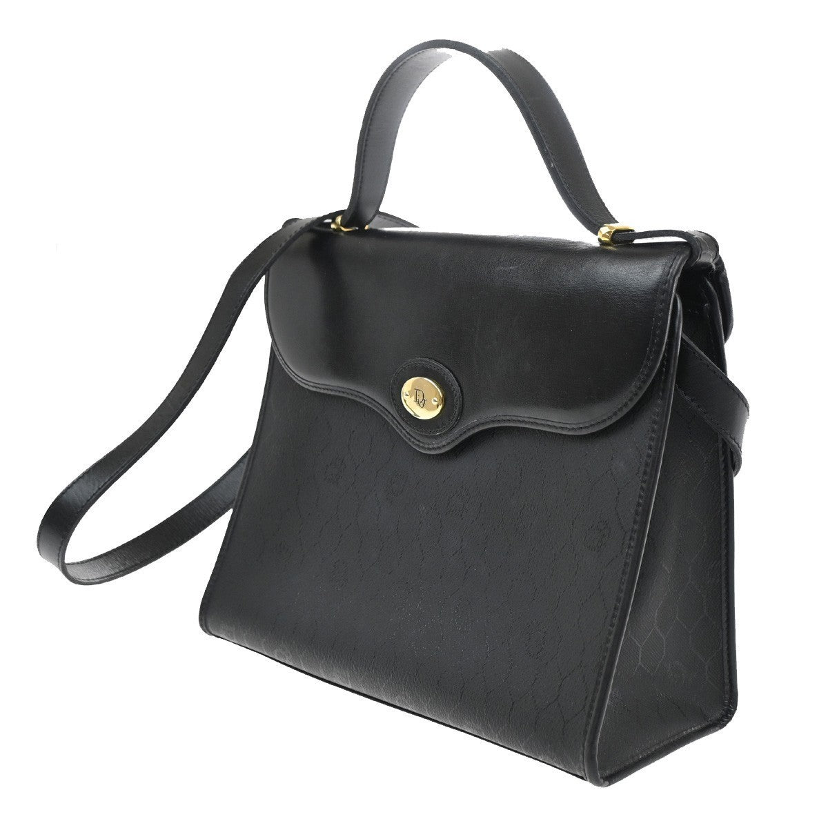 CHRISTIAN DIOR Honeycomb Logo 2Way Shoulder Hand Bag PVC Leather GHW BK 35CA377