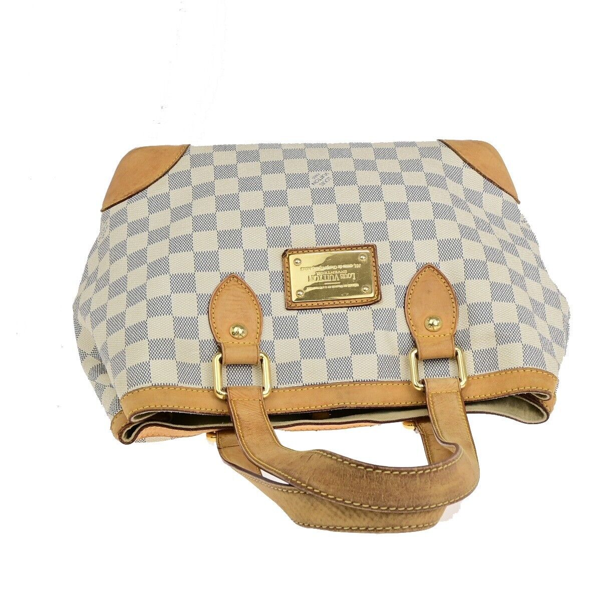 LOUIS VUITTON Hampstead PM Shoulder Bag Damier Azur Leather White N51207 72EB472
